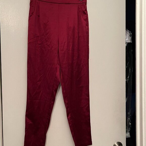Red Satin Pants with Elastic Waist & Front Pockets – Size Medium - Picture 15 of 16